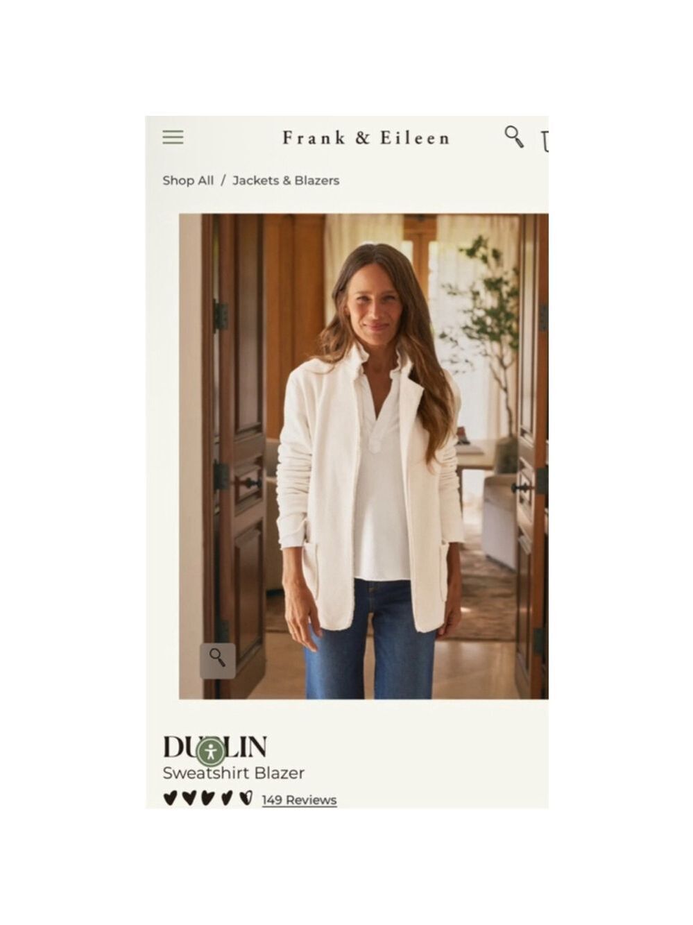 New Frank & Eileen Dublin Cream Sweatshirt Blazer L